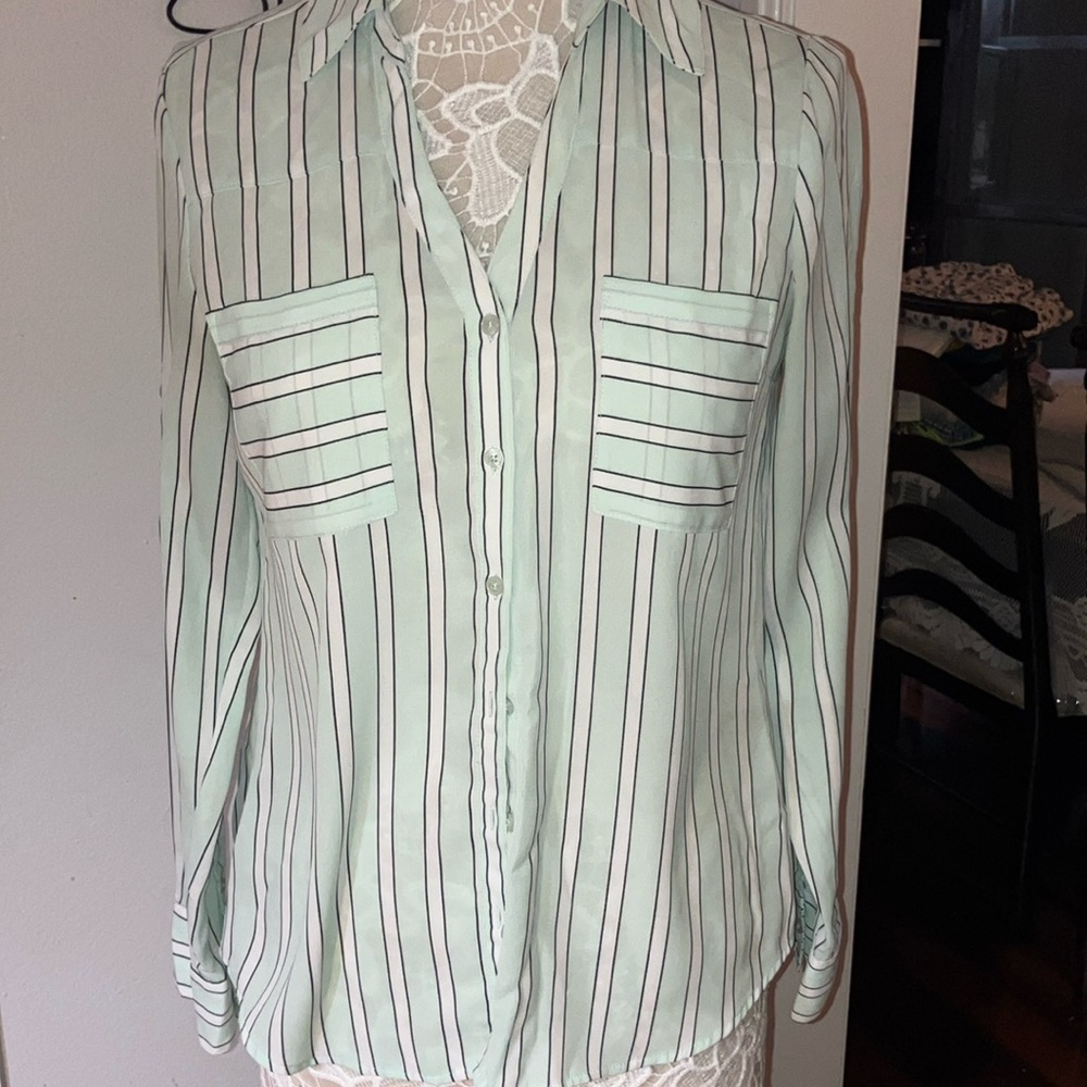 Express Mint green with white and navy vertical stripes size S